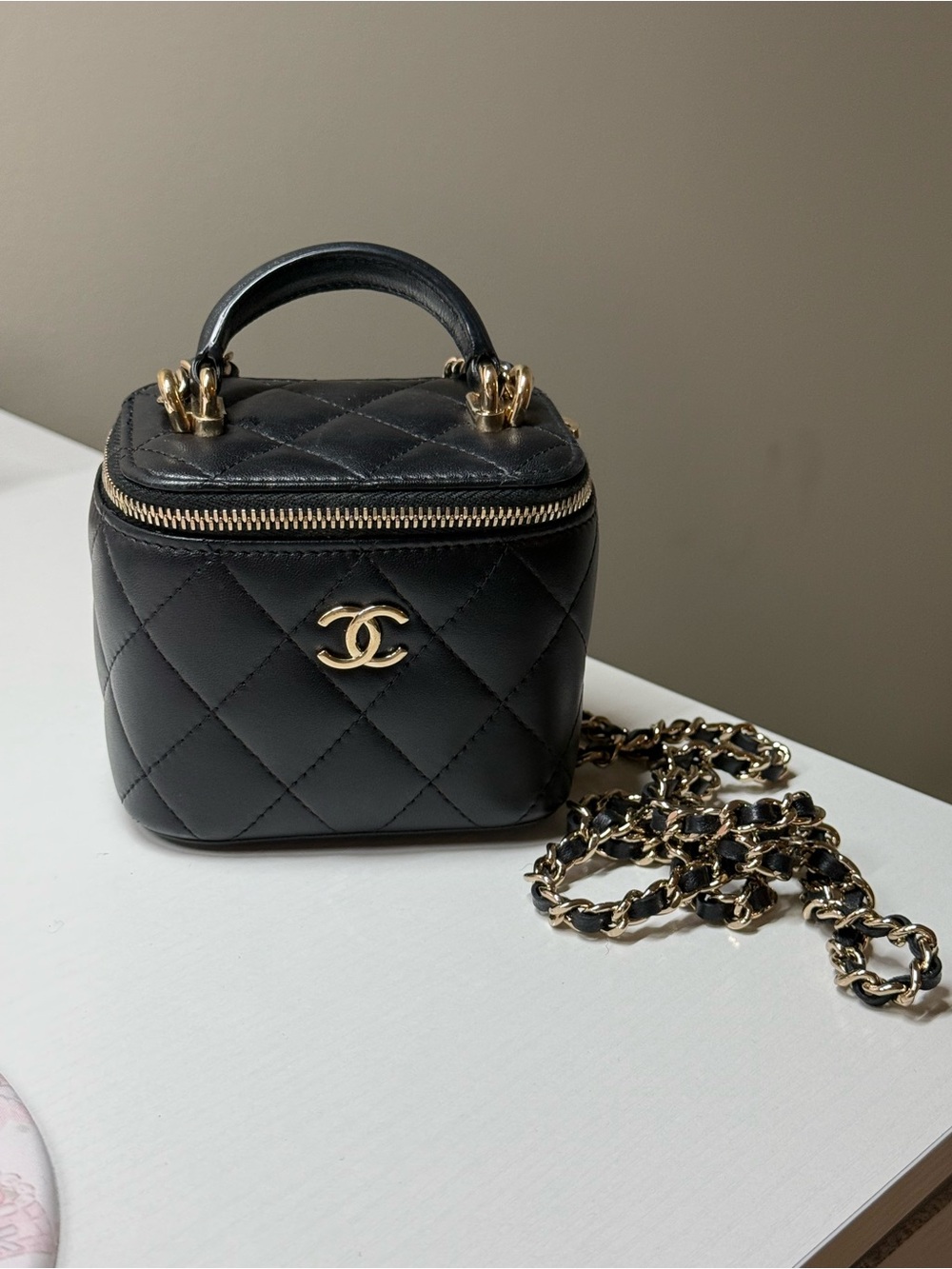 CHANEL Black Quilted Mini Vanity Bag with Gold Hardware